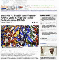 Economa.- El mercado transaccional de Amrica Latina moviliza un 24% ms hasta julio, segn TTR Data